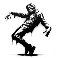 breakdance zombie in stencil-art style,black and white, generative ai
