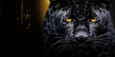 Foto op Plexiglas close up portrait of a leopard, on dark background  close up potarit black jaguar head wallpaper © Planetz
