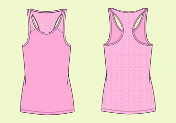 Ladies Activewear Tank Top Gym and Sports Front and Back Vector Flat Sketch