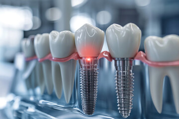 A dental implant implanted into the jaw bone. - obrazy, fototapety, plakaty