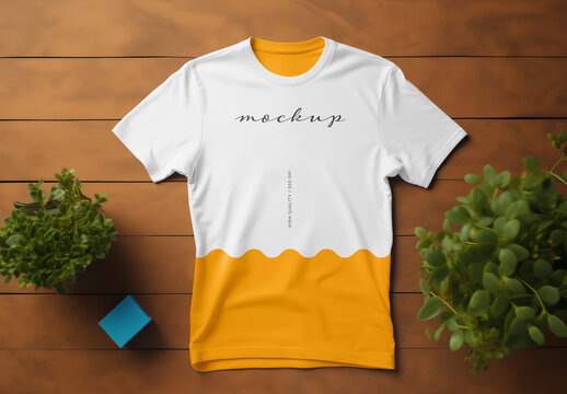 T-Shirt Mockup on Wooden Background &ndash; Flat Lay Apparel Presentation for Fashion Branding, Print Design, and Online Store Display