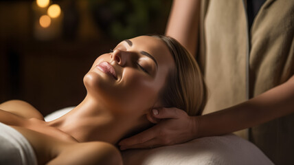 Serene young woman enjoying a relaxing neck massage