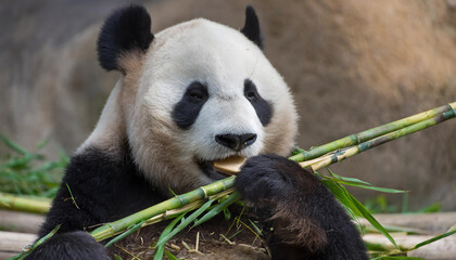 Fototapeta premium A panda chewing on bamboo