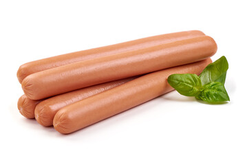 Boiled sausage, close-up, isolated on a white background.
