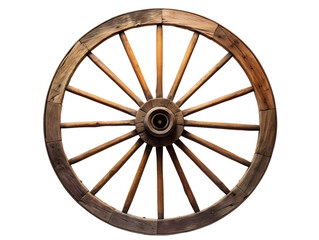 Old Wooden Wagon Wheel, isolated on a transparent or white background - Powered by Adobe