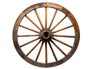 Old Wooden Wagon Wheel, isolated on a transparent or white background