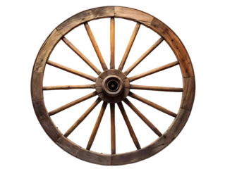 Fotobehang Old Wooden Wagon Wheel, isolated on a transparent or white background © Aleksandr