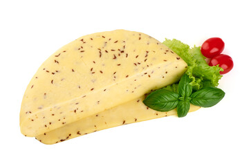 Caraway cheese, isolated on a white background.