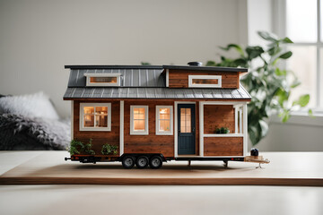 Front view of tiny house figure on white background