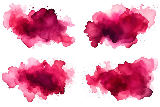 set of abstract burgundy bordo red color watercolor splashes isolated © Anastasia YU