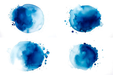 set of abstract blue saphire navy color watercolor splashes isolated - obrazy, fototapety, plakaty