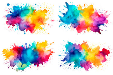 set of abstract yellow multicolor rainbow color watercolor splashes isolated - obrazy, fototapety, plakaty