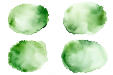 set of abstract green color watercolor splashes isolated