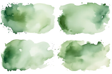 set of abstract green color watercolor splashes isolated