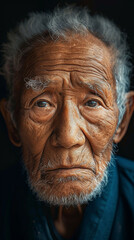An elderly man with a wise and serene expression, portraying wisdom and experience.