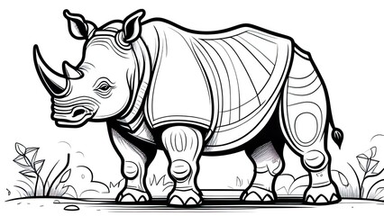 Fototapeta premium Funny rhinoceros coloring page. rhinoceros cartoon characters. For kids coloring book.