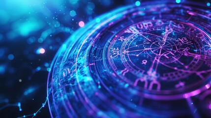 Zodiac signs inside of horoscope circle. Astrology in sky with many stars horoscopes concept.