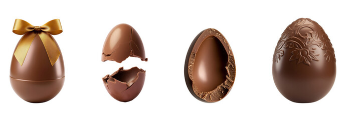 Fototapeta premium Easter’s set of chocolate eggs, Isolated on Transparent Background, PNG