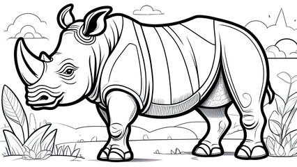 Funny rhinoceros coloring page. rhinoceros cartoon characters. For kids coloring book.