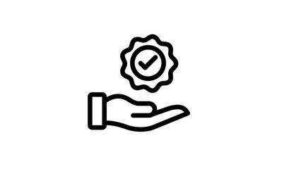 Warranty with check mark insurance services icon, on white and green background. 4K Video motion graphic animation.