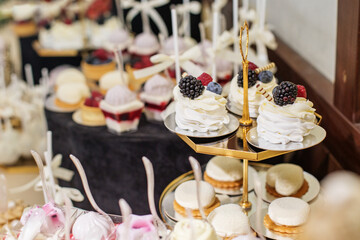 Candy bar. Food at event. Luxurious Dessert Table at Elegant Catering Event