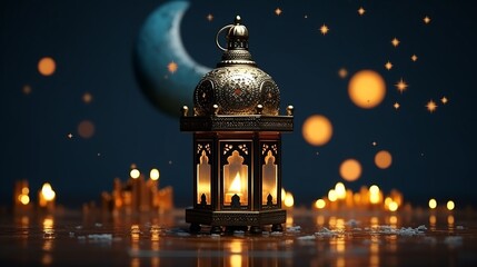 Arabic lantern glowing at night