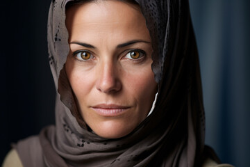 Naklejka premium Face of muslim woman with hijab headscarf