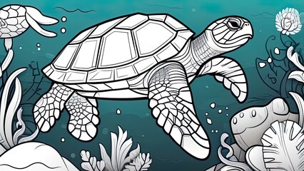 Funny turtle coloring page. turtle cartoon characters. For kids coloring book.