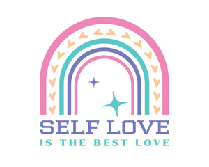 Self Love is the best love positive saying retro boho typographic abstract art on white background