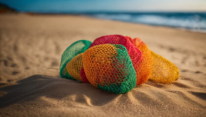 Colorful fishnet on sand