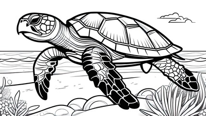 Funny turtle coloring page. turtle cartoon characters. For kids coloring book.