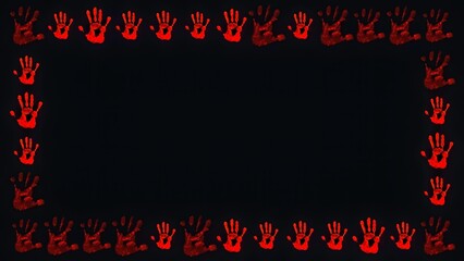 Beautiful illustration of scary blood hands frame on plain black background