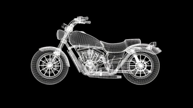 Beautiful illustration of wireframe motorbike on plain black background