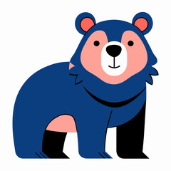 Cartoon illustration of a blue bear standing on four paws and smiling. Vector isolated on white.