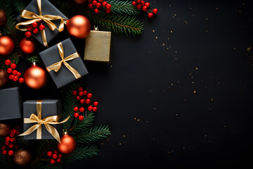 Christmas banner with blank space for text black bacground