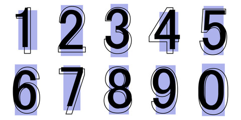 Modern numbers with shapes for design or discounts from 0 to 9. Vector illustration isolated on white background.
