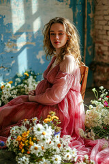 Beautiful Pregnant Woman holds her Belly in Joyful Anticipation Wallpaper Digital Art Magazine Background Poster Card