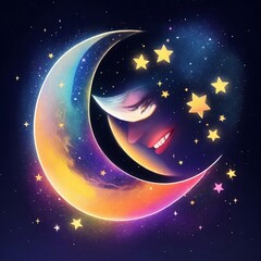 illustration of Dreamy moon with stars to celebrate world sleep day generate by Ai