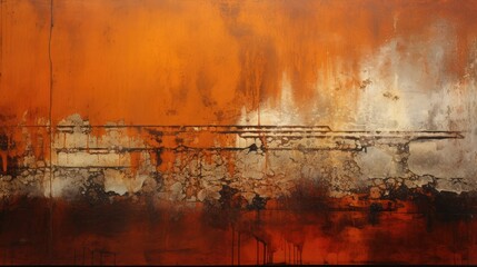 Textured canvas of weathered rust, vivid orange patina, distressed painting metal wall, vintage aged surface, contemporary spray paint art