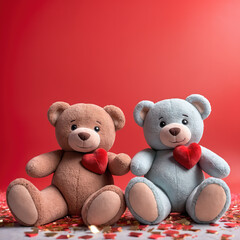 Two teddy bears with a love heart on their lapels on Valentine's Day - Generated by Generative AI	
