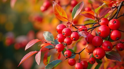 Obraz premium Japanese Autumn with Nandina domestica berries.