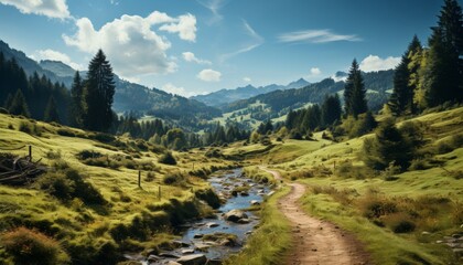 Fototapeta premium Pastoral Path Explorer: Cycling through Black Forest meadows