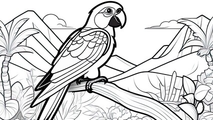 Funny parrot coloring page. parrot cartoon characters. For kids coloring book.