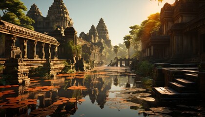 Golden Hour Voyager: Roaming the Angkor Wat at sunset - obrazy, fototapety, plakaty