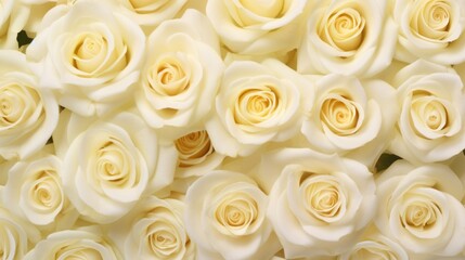 Background, texture of beautiful cream roses. Flowers, Wedding, Floristry, Mockup, copy space.