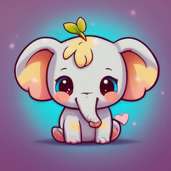 Cute elephant sitting. Cartoon icon illustration. Animal love concept.