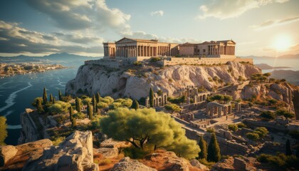 Fototapeta premium Sunset Historian: Roaming the Acropolis at sunset