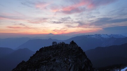 Sunset at fire lookout in the mountains