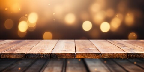 Blurry abstract background with empty wooden table.