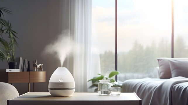 Humidifier in the room in background of modern house.